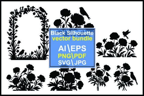 Download Silhouettes of Flowers and Birds Bundle - Bird Collection