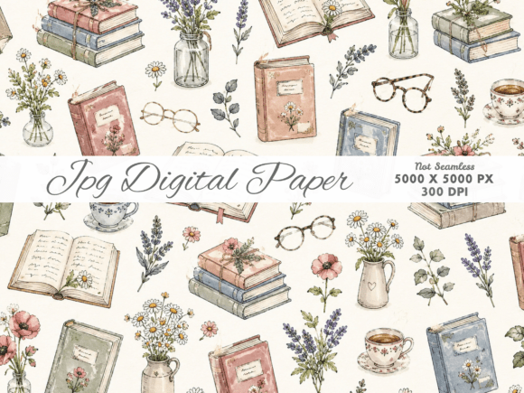 Download Book Lover Pattern Digital Paper - Pattern digital paper Collection