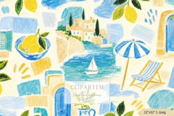 Download Mediterranean Summer Pattern Blue Lemons - Premium Resources
