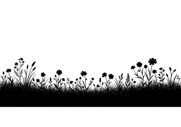 Download Black Silhouette of Flowers and Grass - Premium Resources