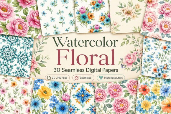 Download Watercolor Floral Pattern Digital Paper - Pattern digital paper Collection