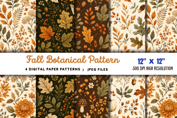 Download Fall Botanical Pattern Digital Paper 5 - Pattern digital paper Collection