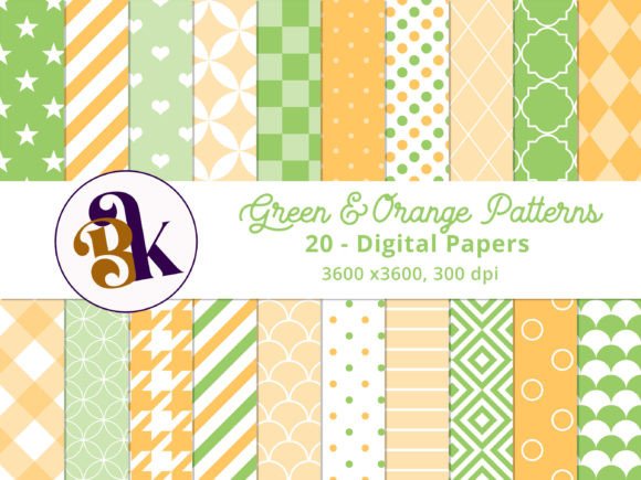 Download 20 Green &amp; Orange Pattern Digital Paper - Pattern digital paper Collection