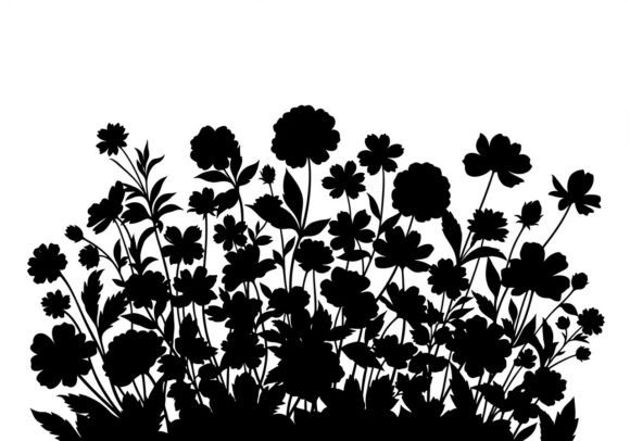 Download Black Silhouette of Assorted Flowers - Premium Resources