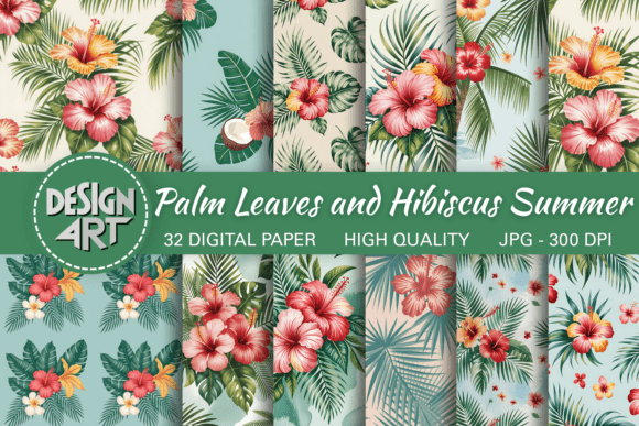Download Palm Leaves and Hibiscus Summer Pattern - Premium Bundle